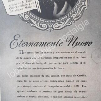CARTEL ANTIGUO ORIGINAL DE CANTANTE. ROSA DE CASTILLA Y ROCKOLAS AMI 1956 FEP