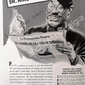 CARTEL ANTIGUO ORIGINAL DE HIROITO Y ADOLF HITLER EN ACUMULADORES EXIDE 1942