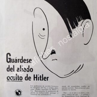 CARTEL ANTIGUO ORIGINAL DE ADOLF HITLER EN ACUMULADORES EXIDE 1943 / SUPER RARO