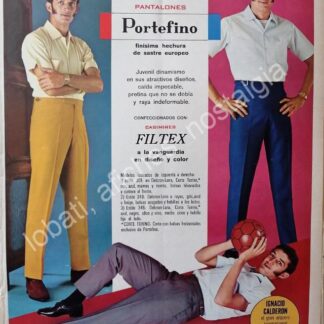 CARTEL ANTIGUO ORIGINAL DE FUTBOLISTA NACHO CALDERON Y PANTALONES PORTEFINO 1968 /FEP