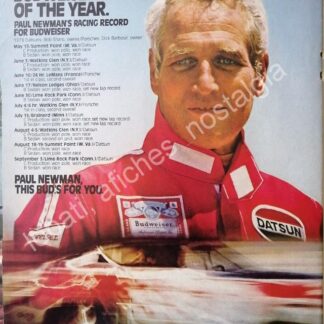 CARTEL ANTIGUO ORIGINAL DE PAUL NEWMAN Y LA ESCUDERIA BUDWEISER 1980s /FEP