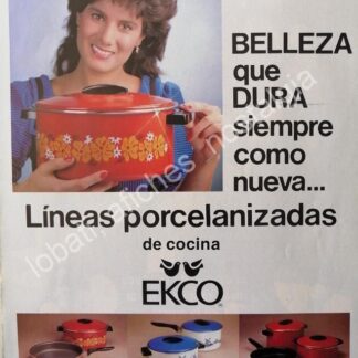 CARTEL ANTIGUO ORIGINAL DE GLORIA CALZADA Y LAS OLLAS Y CACEROLAS ECKO 1990s /FEP