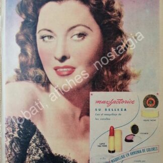 CARTEL ANTIGUO ORIGINAL DE BARBARA STANWYC Y MAX FACTOR 1947 / FEP