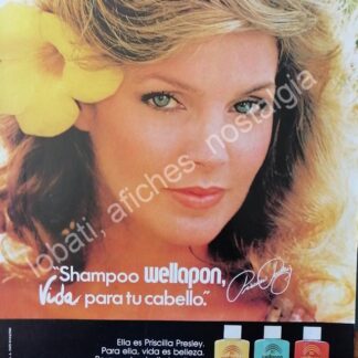 CARTEL ANTIGUO ORIGINAL DE PRICILA PRESLEY Y CHAMPOO WELLAPON 1980s