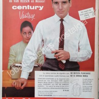 CARTEL ANTIGUO ORIGINAL DE ALDO MONTI Y CAMISAS VAN HEUSEN 1960s