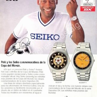 CARTEL ANTIGUO ORIGINAL DE FUTBOLISTA PELE Y RELOJES SEIKO, COPA MUNDIAL ITALIA 90