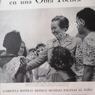 CARTEL ANTIGUO ORIGINAL DE FOTO GRABADO GABRIELA MISTRAL 1950s