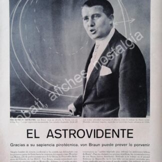CARTEL ANTIGUO ORIGINAL DE NOTA SOBRE EL CIENTIFICO WERNHER VON BRAUN 1950s