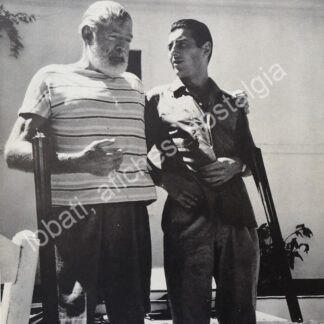 CARTEL ANTIGUO ORIGINAL DE FOTO GRABADO. ERNEST HEMINGWAI Y ANTONIO ORDOÑEZ 1950s / TOROS