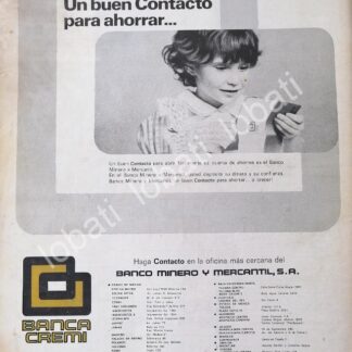 CARTEL ANTIGUO ORIGINAL DE BANCO. BANCA CREMI S.A 1978 /198