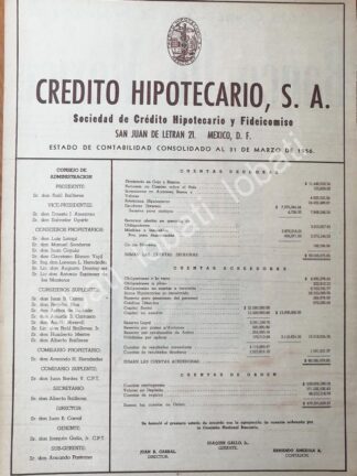 CARTEL ANTIGUO ORIGINAL DE CREDITO HIPOTECARIO S.A 1956 /186