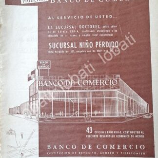 CARTEL ANTIGUO ORIGINAL DE BANCO. BANCOMER INAUGURA SUCURSAL NIÑO PERDIDO 1960 /216
