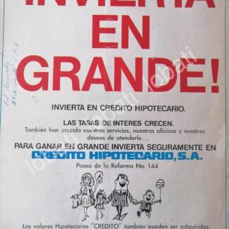 CARTEL ANTIGUO ORIGINAL DE BANCO CREDITO HIPOTECARIO S.A 1972 /192
