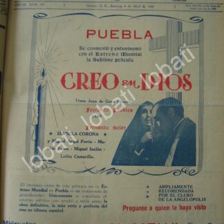 CARTEL ANTIGUO ORIGINAL DE ESTRENO. PELICULA CREO EN DIOS 1941 CINE OLIMPIA /84