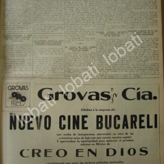 CARTEL ANTIGUO ORIGINAL DE GROVAS Y CIA FELICITAN INAUGURACION DE CINE BUCARELI 1941 Y MAS NOTAS