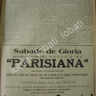 CARTEL ANTIGUO ORIGINAL DE INAUGURAN EL CINE PARISINA 1941 /N91