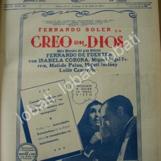 CARTEL ANTIGUO ORIGINAL DE PELICULA CREO EN DIOS 1941 FERNANDO SOLER /N94