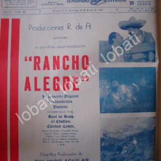 CARTEL ANTIGUO ORIGINAL DE PUBLICIDAD ESTRENO DE PELICULA RANCHO ALEGRE 1941