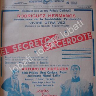 CARTEL ANTIGUO ORIGINAL DE ESTRENO DE LA PELICULA EL SECRETO DEL SACERDOTE 1941
