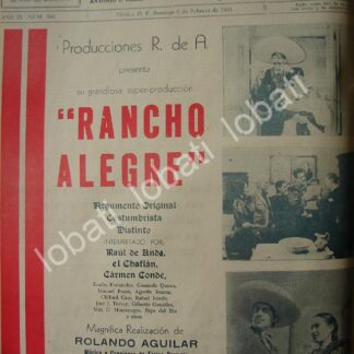 CARTEL ANTIGUO ORIGINAL DE PUBLICIDAD ESTRENO DE PELICULA RANCHO ALEGRE 1941V2