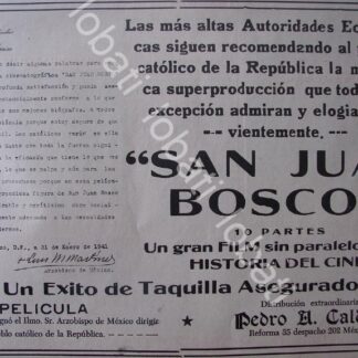 CARTEL ANTIGUO ORIGINAL DE ARZOBISPO RECOMIENDA PELICULA SAN JUAN BOSCO 1941