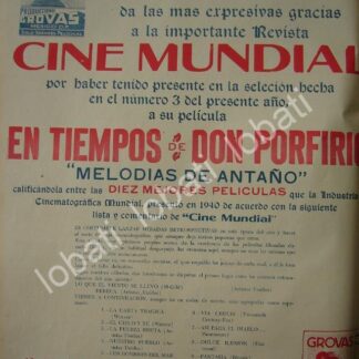 CARTEL ANTIGUO ORIGINAL DE EXITO DE LA PELICULA EN TIEMPOS DE DON PORFIRIO 1941 GROVAS Y CIA.