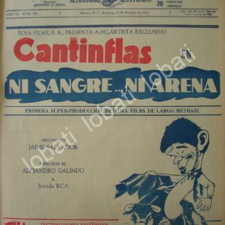 CARTEL ANTIGUO ORIGINAL DE AFICHE DE LA PELICULA NI SANGRE NI ARENA, CANTINFLAS 1941
