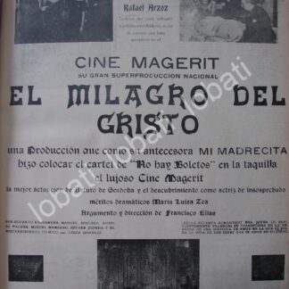 CARTEL ANTIGUO ORIGINAL DE AFICHE DE LA PELICULA EL MILAGRO DEL CRISTO 1941 /N61