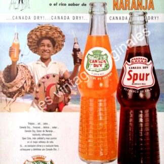 CARTEL ANTIGUO ORIGINAL DE REFRESCO CANADA DRY. SPUR Y NARANJA
