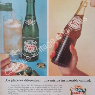 CARTEL ANTIGUO ORIGINAL DE REFRESCO CANADA DRY. SPUR Y GINGER ALE 1959