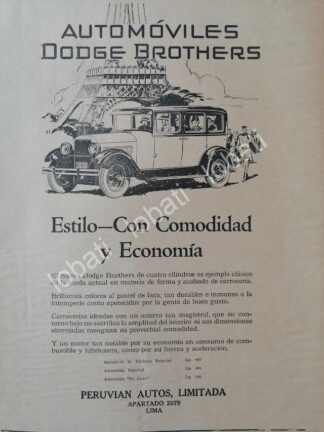 CARTEL ANTIGUO ORIGINAL DE AUTOS DODGE BROTHERS COUPE 1928 / RARO/ N87