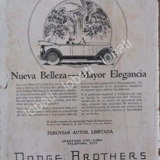 CARTEL ANTIGUO ORIGINAL DE AUTOS DODGE BROTHERS VICTOR SIX 1928 / RARO/ N85