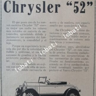 CARTEL ANTIGUO ORIGINAL DE AUTOS CHRYSLER 1920 MODELO 52 MUY RARO