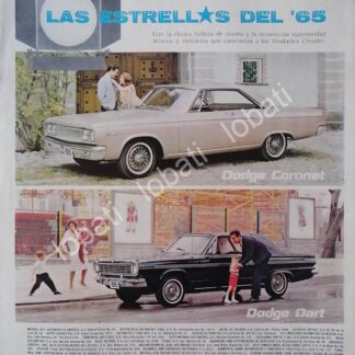 CARTEL ANTIGUO ORIGINAL DE AUTOS CHRYSLER DODGE CORONET Y DART 1965 /153