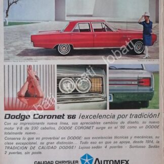 CARTEL ANTIGUO ORIGINAL DE AUTOS CHRYSLER DODGE CORONET 230 /1966 /152