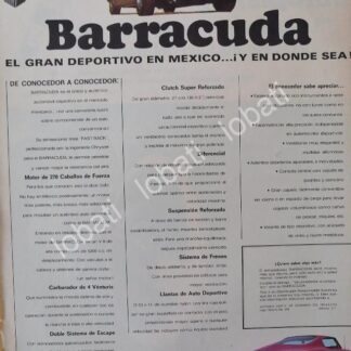 CARTEL ANTIGUO ORIGINAL DE AUTOS CHRYSLER BARRACUDA 1969 /N71