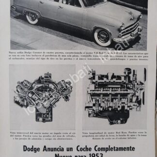 CARTEL ANTIGUO ORIGINAL DE AUTOS CHRYSLER DODGE SEDAN V8 1953 /22