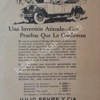 CARTEL ANTIGUO ORIGINAL DE AUTOS DODGE BRUTHERS 1927