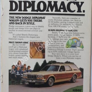 CARTEL ANTIGUO ORIGINAL DE AUTOS CHRYSLER DODGE DIPLOMAT 1979/14
