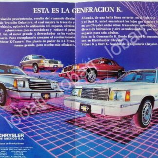 CARTEL ANTIGUO ORIGINAL DE AUTOS CHRYSLER GENERACION K. VOLARE, DART, 1986