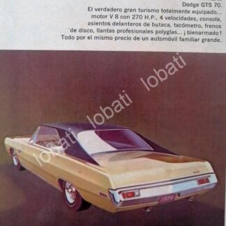 CARTEL ANTIGUO ORIGINAL DE AUTOS CHRYSLER DODGE GTS 1970 MINI CARTEL /RARO