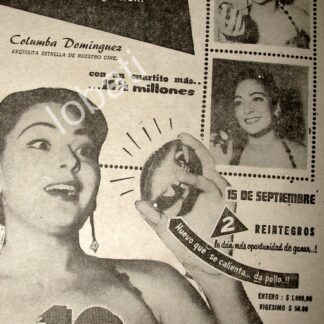 CARTEL ANTIGUO ORIGINAL DE COLUMBA DOMINGUEZ EN LA LOTERIA NACIONAL 1956 /FEP