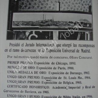 CARTEL ANTIGUO ORIGINAL DE CERVECERIA CUAUHTEMOC 1909 CONCURSO CERVECERO / MUY RARO