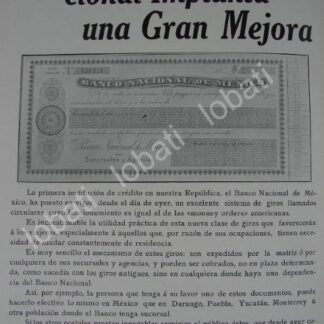 CARTEL ANTIGUO ORIGINAL DE BANCO DE MEXICO Y PRIMER CHEQUE EN MEXICO 1909