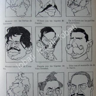 CARICATURA ANTIGUA 1914 PERSONAJES DE LA REVOLUCION MEXICANA
