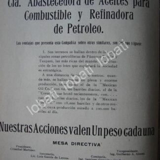 CARTEL ANTIGUO ORIGINAL DE CIA. DE ACEITES PARA CONBUSTIBLE Y REFINADORA DE PETROLEO 1914 /767 MUY RARO