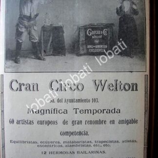 CARTEL ANTIGUO ORIGINAL DE GRAN CIRCO WELTON 1914 /768 MUY RARO