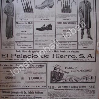 CARTEL ANTIGUO ORIGINAL DE TIENDA EL EL PALACIO DE HIERRO Y OTRAS 1911 /187