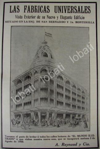 CARTEL ANTIGUO ORIGINAL DE TIENDA LAS FABRICAS UNIVERSALES 1909 /179