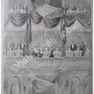 GRABADO ANTIGUO 1897 PORFIRIO DIAZ EN EL TEATRO NACIONAL, DIBUJO DE CARLOS ALCALDE